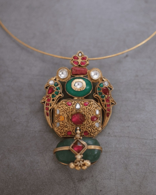 Navratna bird statement necklace