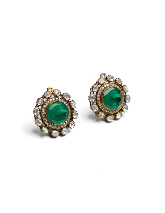 Ivy Green Onyx Kundan Earrings