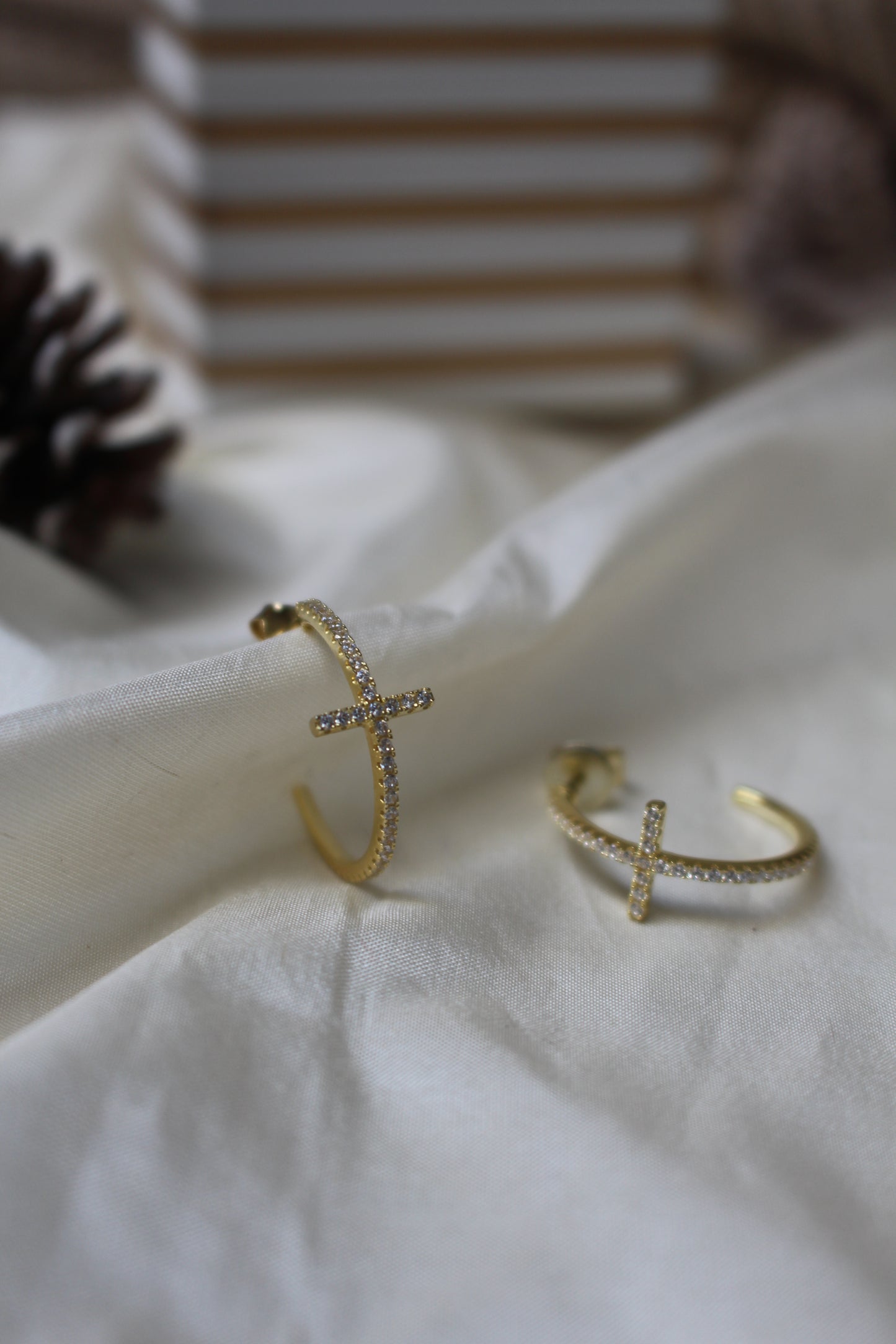 Dainty Cross Gold Plated Hoops