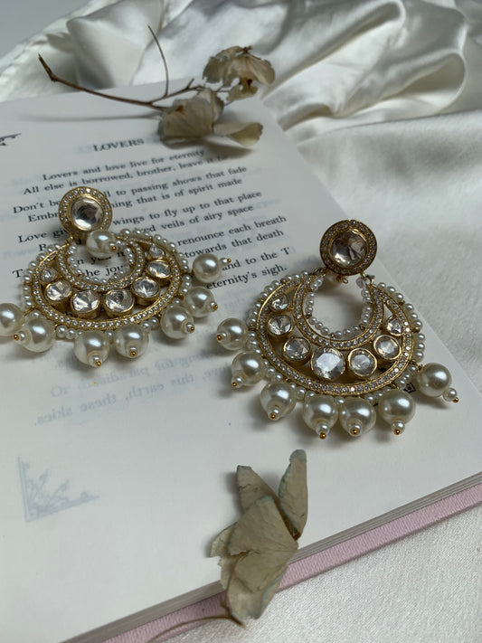 Lune Kundan Gold Plated Chaand Bali