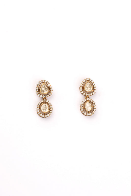 Inaya Kundan and Zircon Drop Earrings