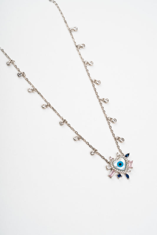 Zircon Eye Heart Charm Necklace