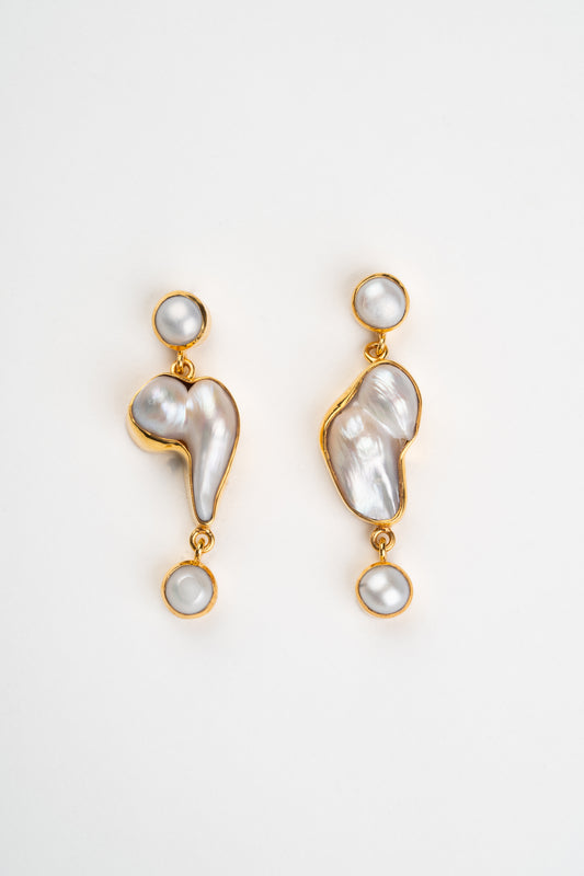 Koya Abstract Gold Plated Pearl Earring